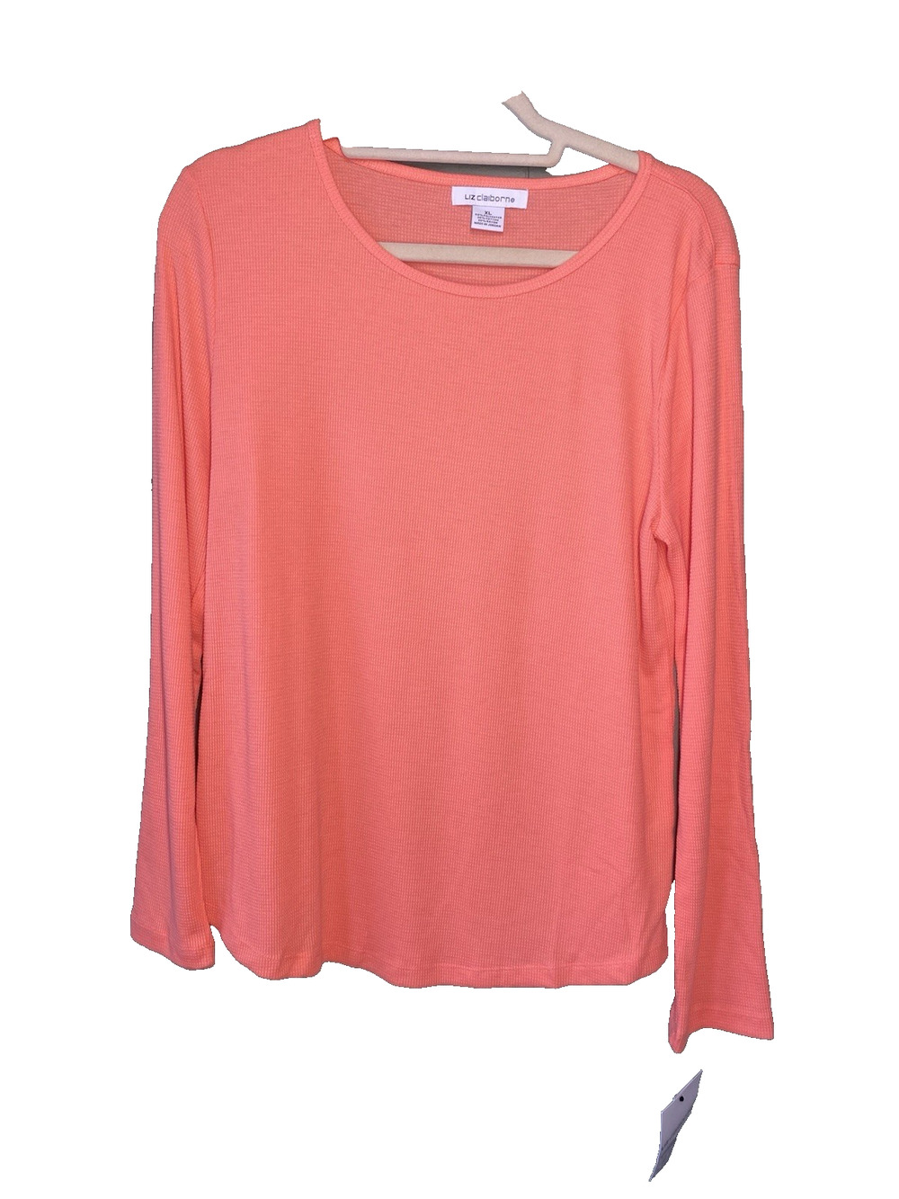 Liz Claiborne Shirt Womens XL NEW Vibrant Orange Long Sleeve Waffle Knit Thermal